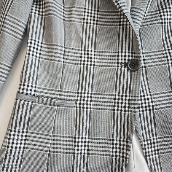 Emporio Armani Size 42 Womens Grey Black White Glen Checkered Blazer - Picture 3 of 11